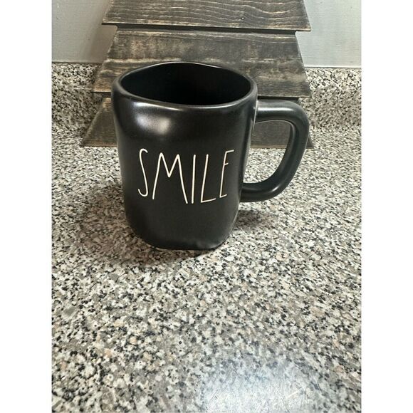 Rae Dunn SMILE Coffee Mug Black Ceramic Mug with Handle Farmhouse Home Decor Mug - Picture 2 of 6